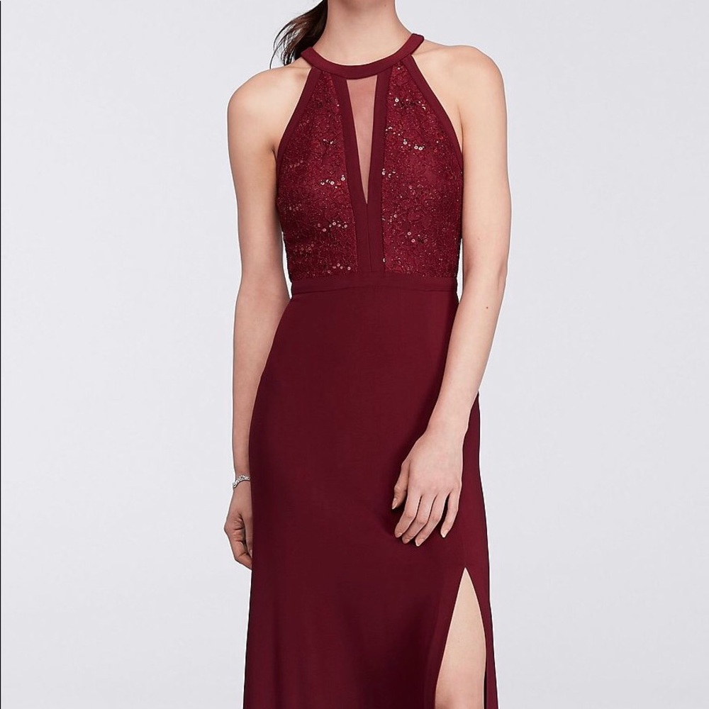 David’s Bridal Halter Merlot Formal Dress